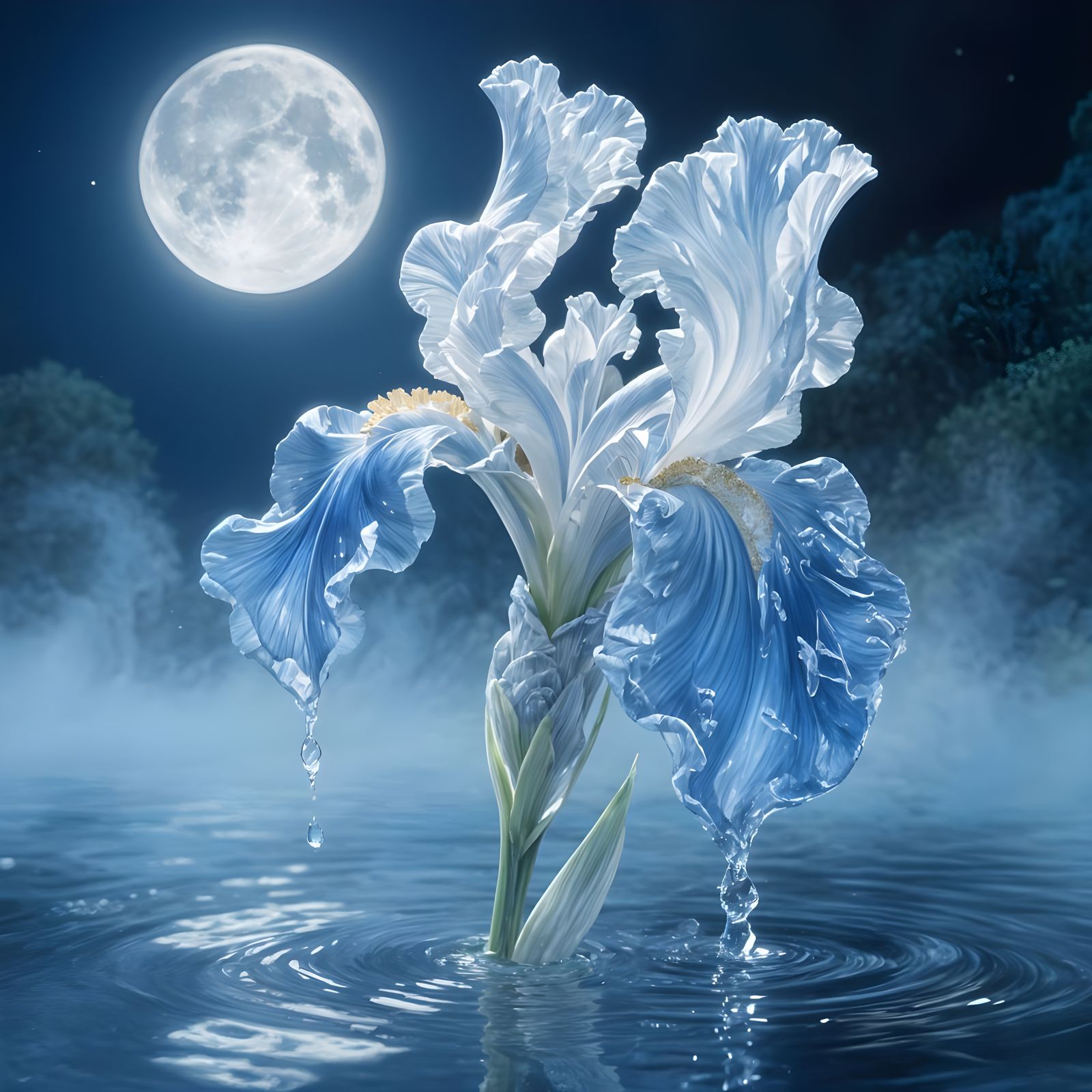 Ethereal Water Iris with Moon, High Resolution