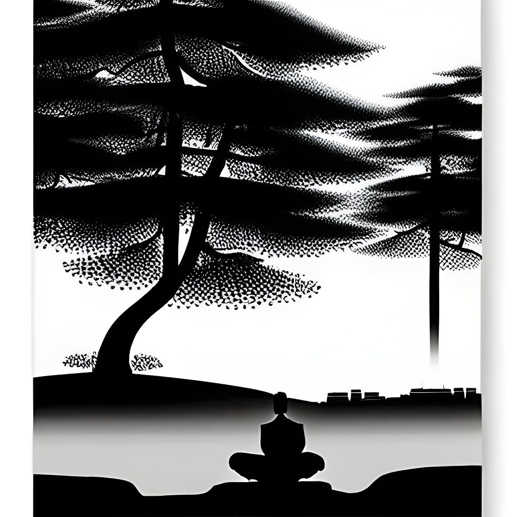 Businessman City Meets Forest Monk in Ink Painting
