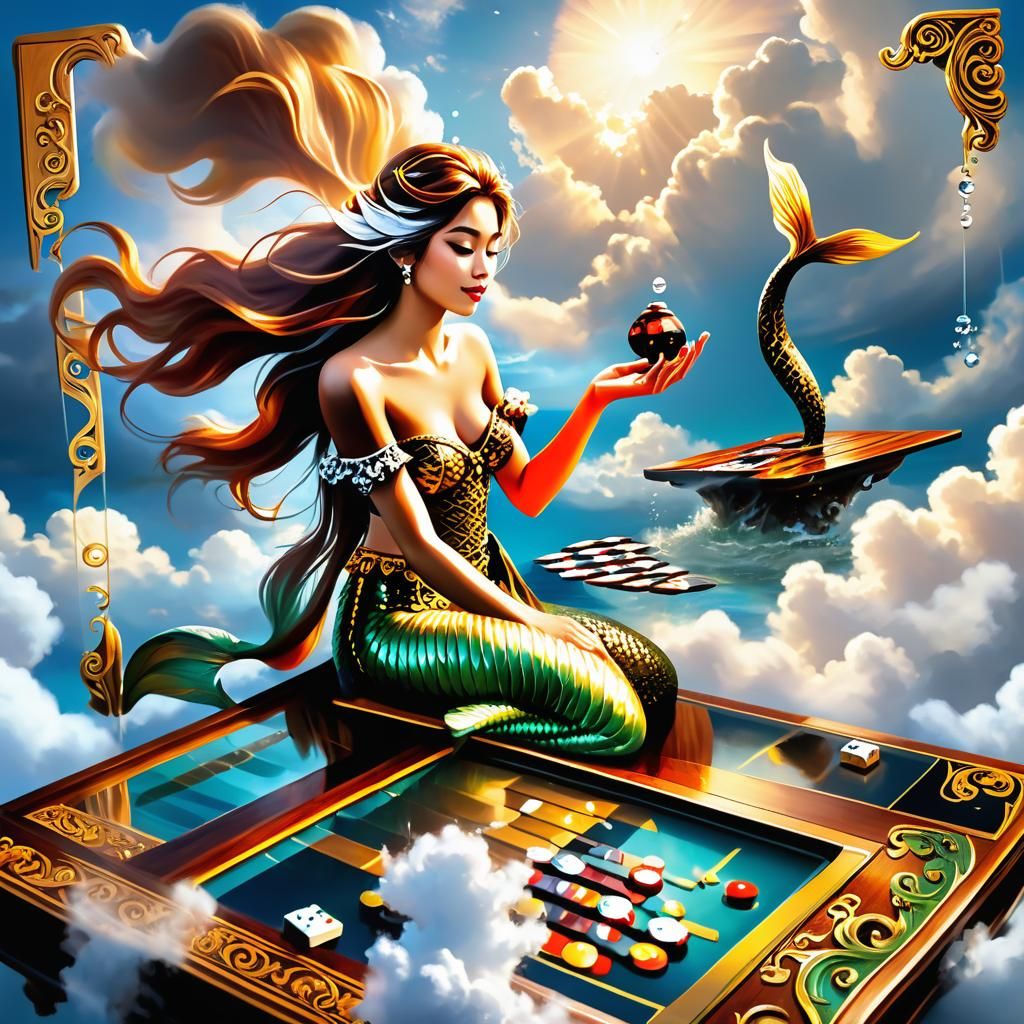 Backgammon in the Sky: A Surreal Digital Painting