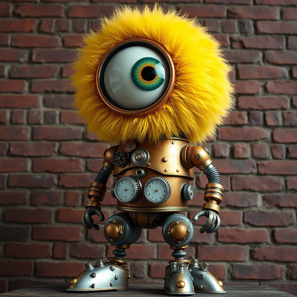 Steampunk Furry Eyeball Robot in a Syd Mead Style