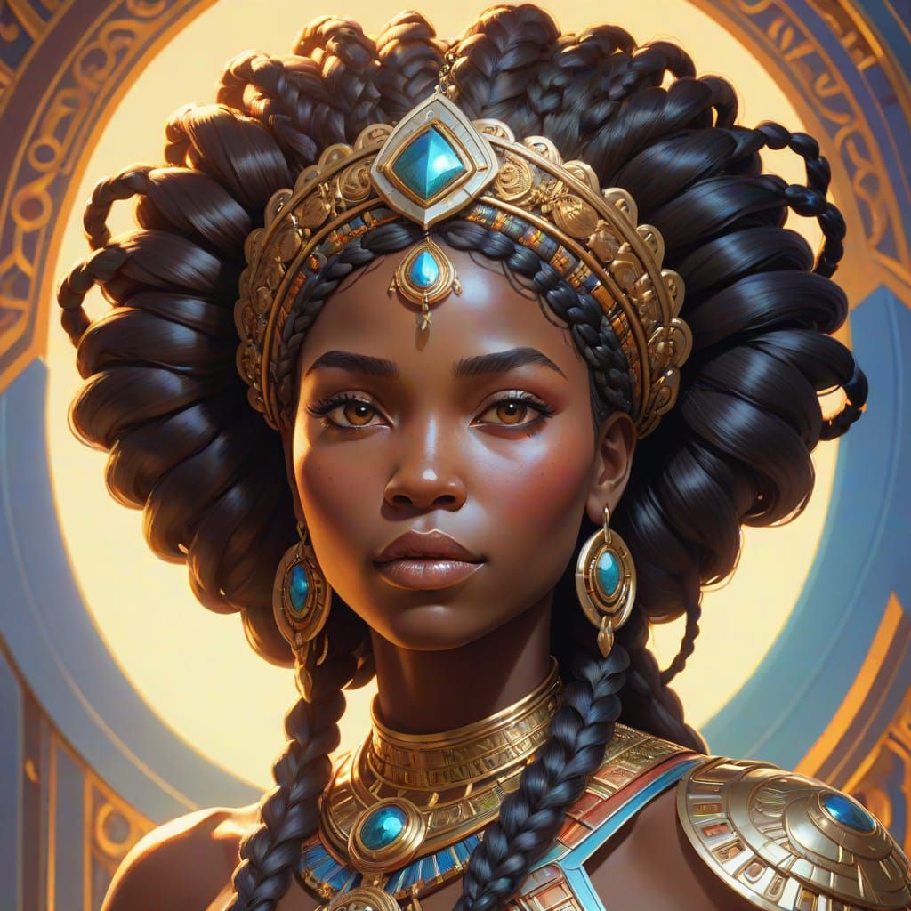 African Goddess in Vibrant Oil Painting Style