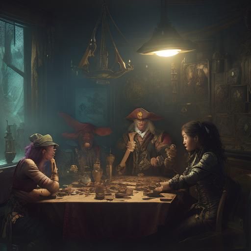 Pirate Captain Counts Gold: Dark Fantasy Concept Art