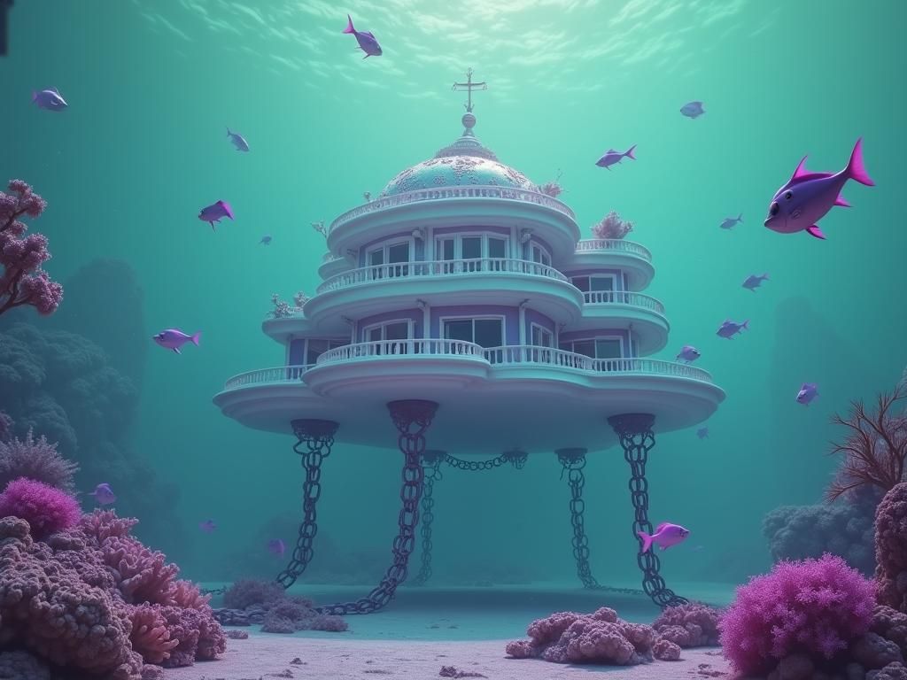 Glitched House in a Strange Purple and Green Dimension