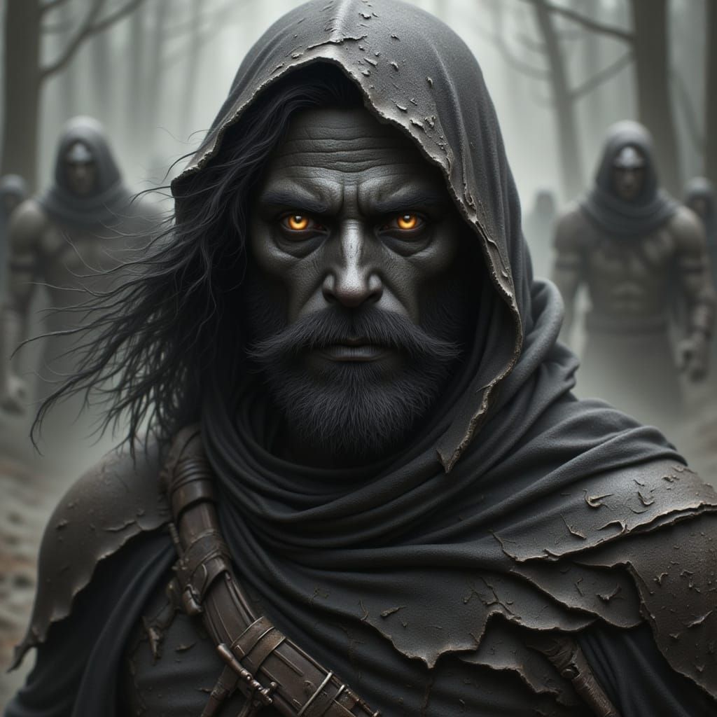 Shadowy Soldier Emerging from Mist in Digital Art