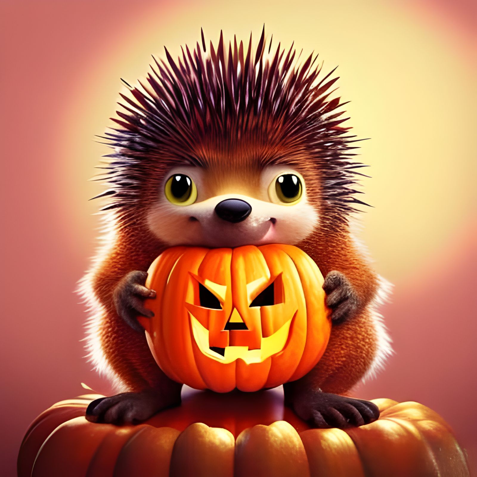 Cute Porcupine with Pumpkin: 3D Digital Art