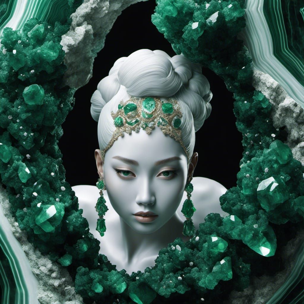 Malachite Geode Reveals Crystal Woman Portrait