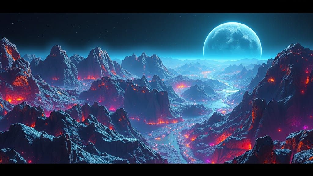 Surreal Diamond Planet in Epic 3D Videogame Style