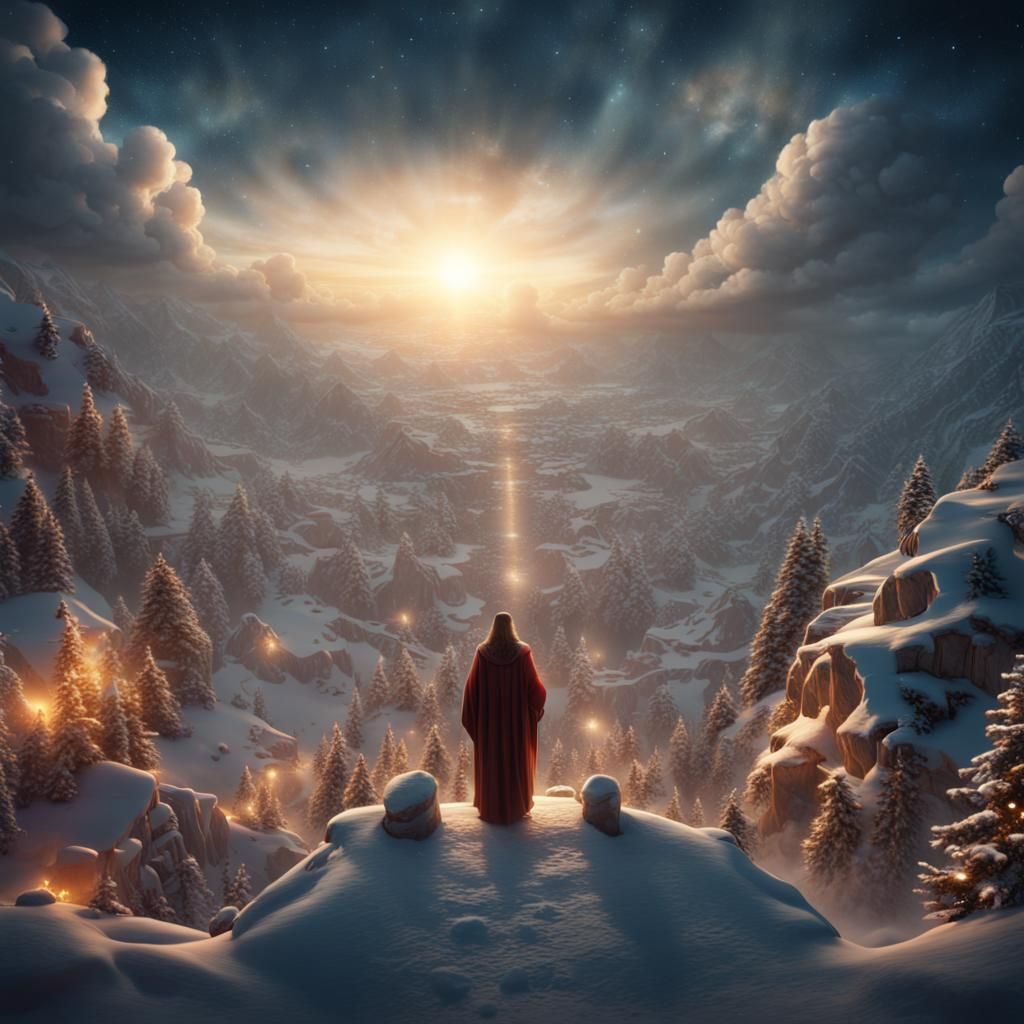 Jesus Christ Observes Earth at Christmas: Matte Painting