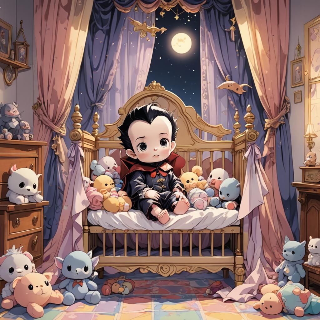 Pastel Gothic Anime: Baby Dracula in Crib