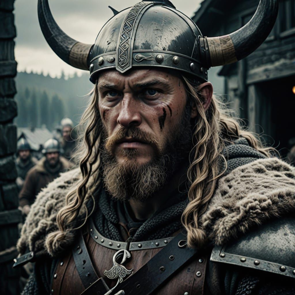 Viking Embrace in Film Noir Style