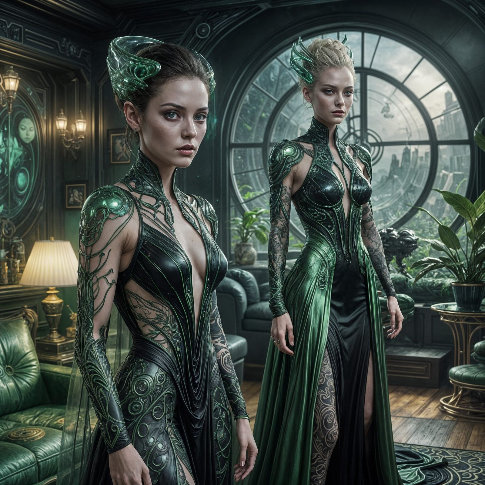 Beautiful Alien Woman in High-Tech Living Room