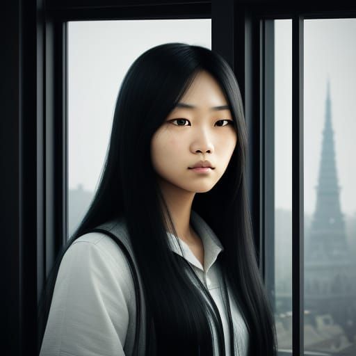Asian Teen Girl Portrait in Soft Ambient Light