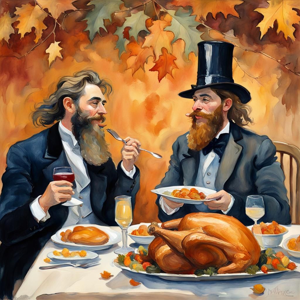 Thanksgiving Dinner Celebration in Impressionist Style