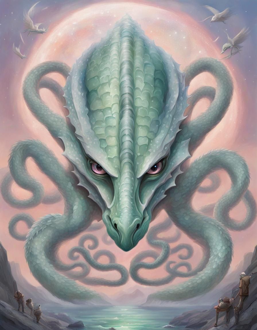 Celestial Hydra Hatchling in Naive Fantasy Style