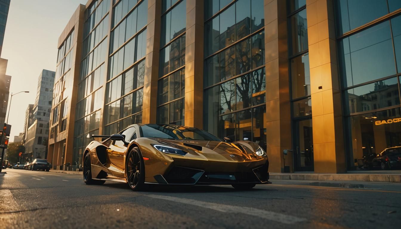High Performance Car at Glass Building in Cinematic Style