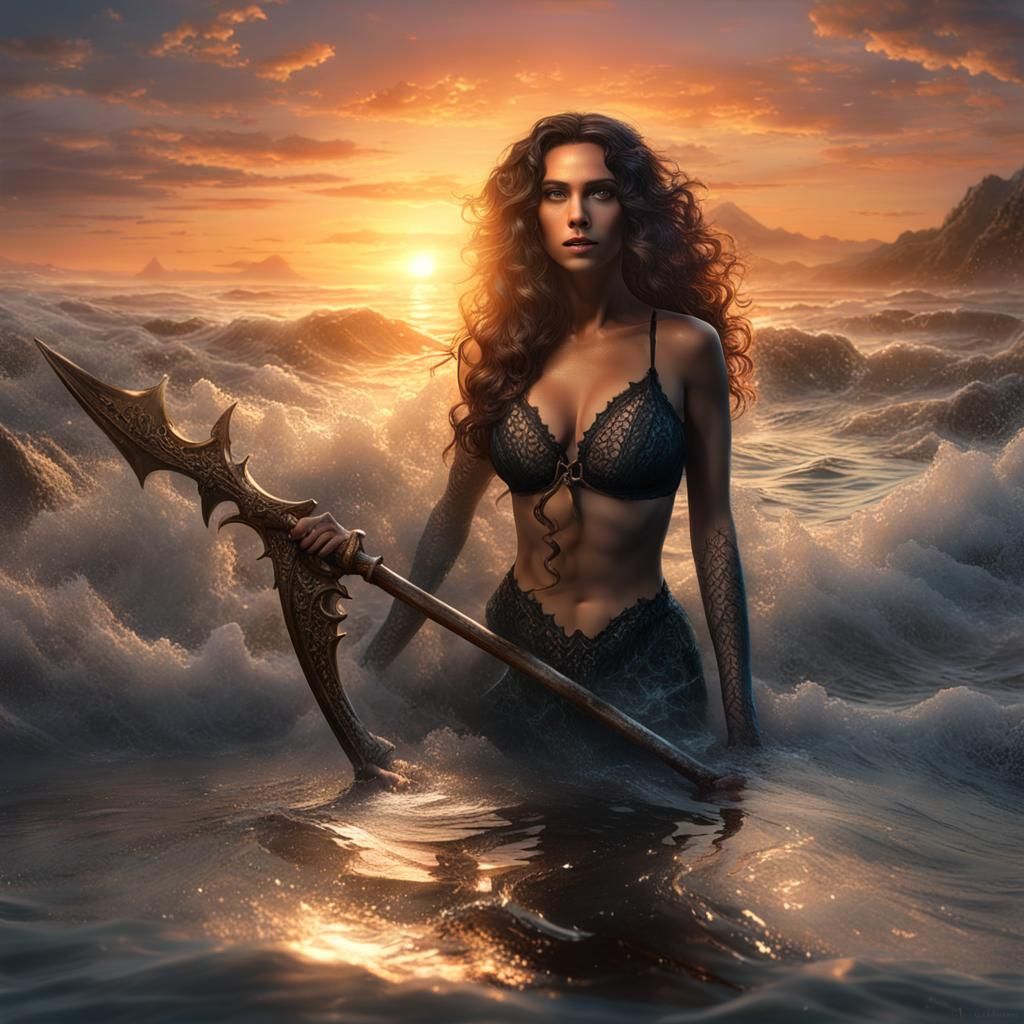 Sunset Beach Mermaid Fantasy in Volumetric Lighting