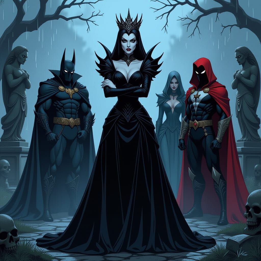 Evil Queen and Allies in Graveyard, Comic Book Art