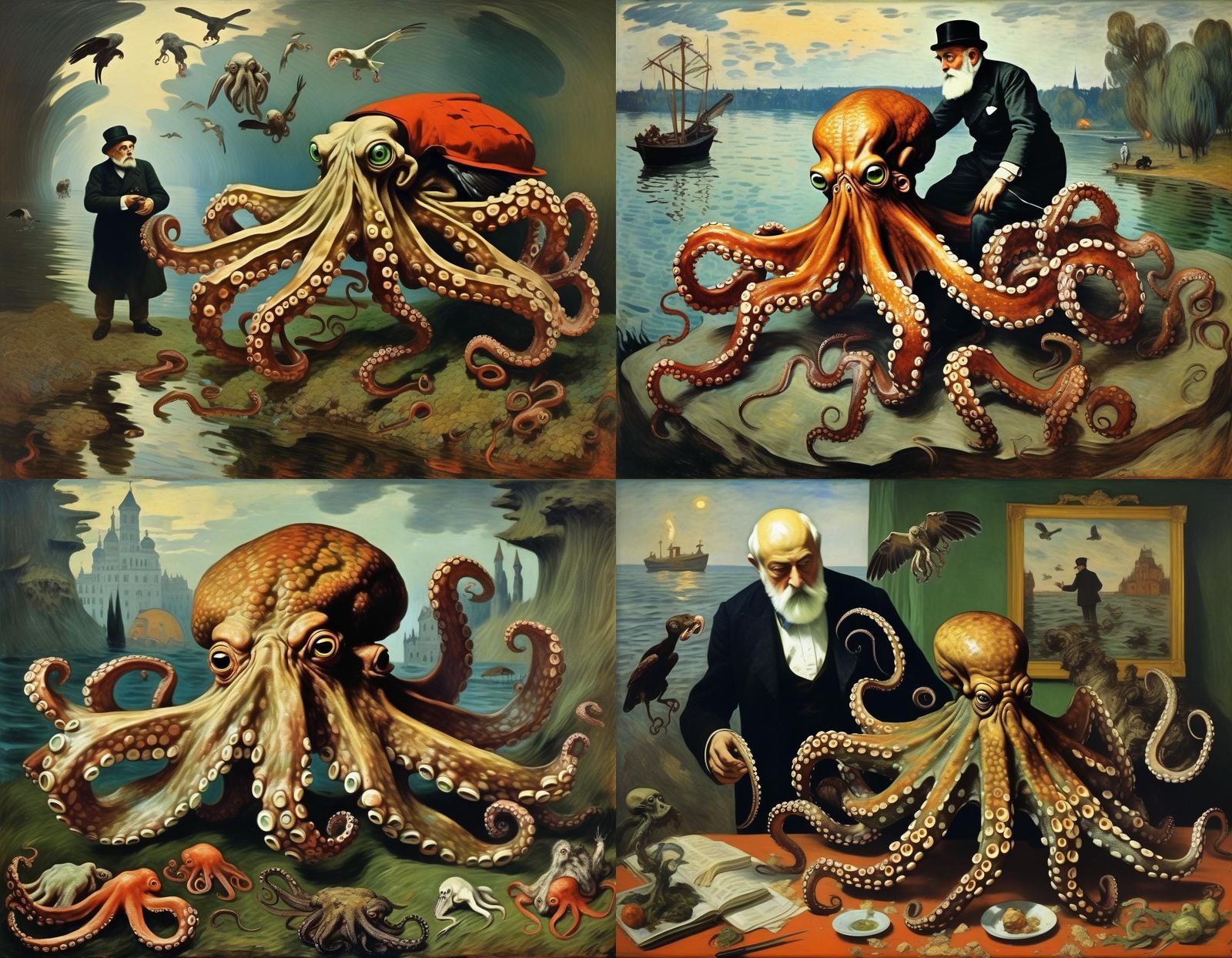 Octopus Vulture Lobotomy Horror in Expressionist Style