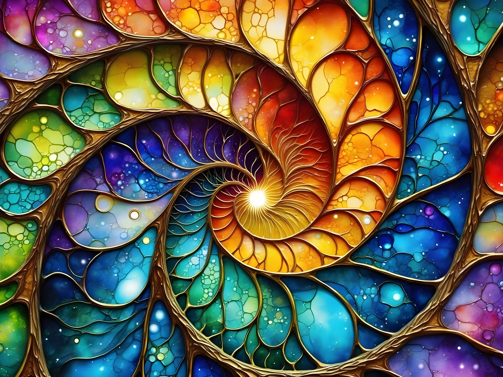 Abstract Stained Glass Concentric Spiral Digital Artwork