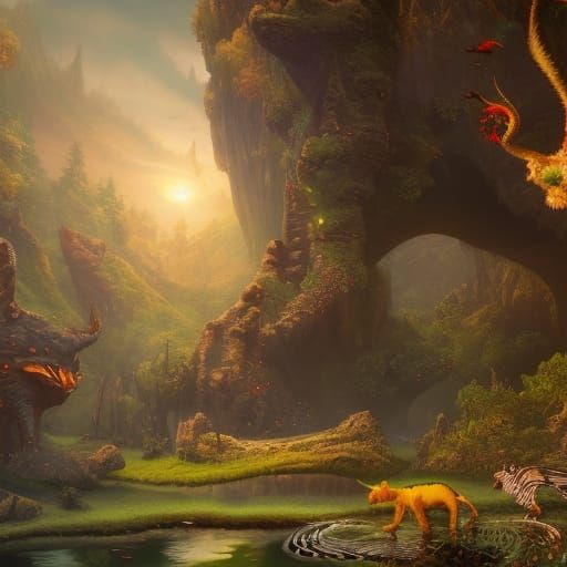 Fantastical Animals in Detailed Matte Painting