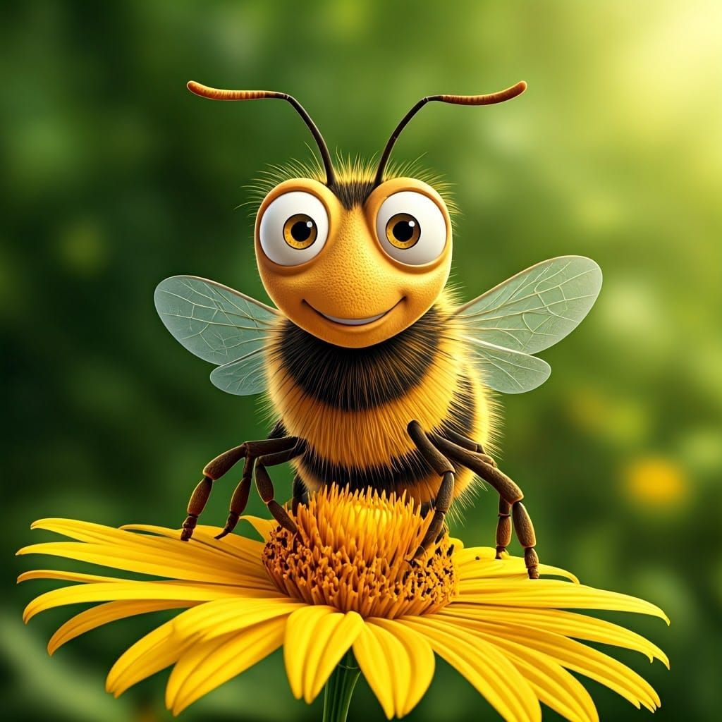 Whimsical Bee on Sunny Yellow Flower