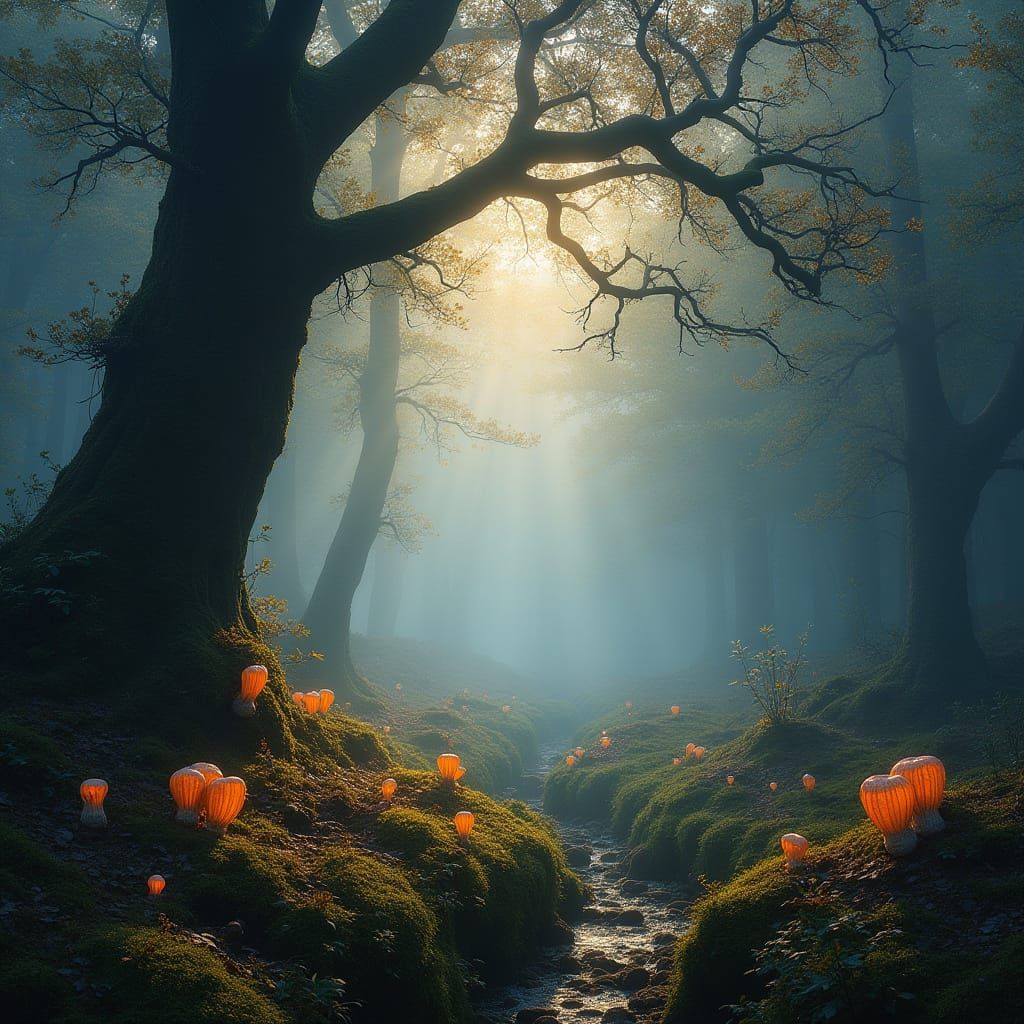 Enchanted Forest: Iridescent Flora in Early Light