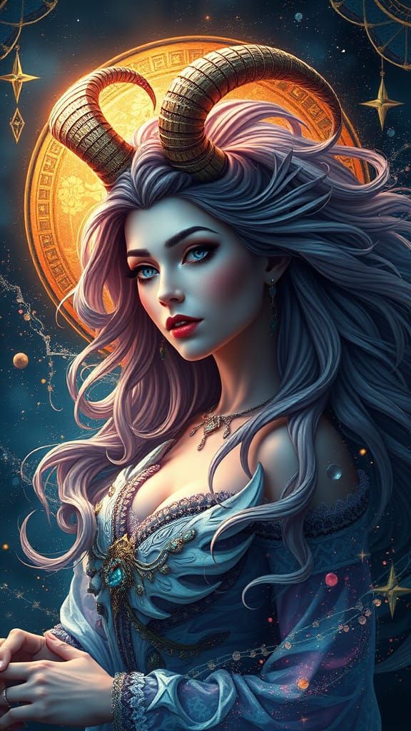 Mystical Capricorn Goddess Ascends to Celestial Realm