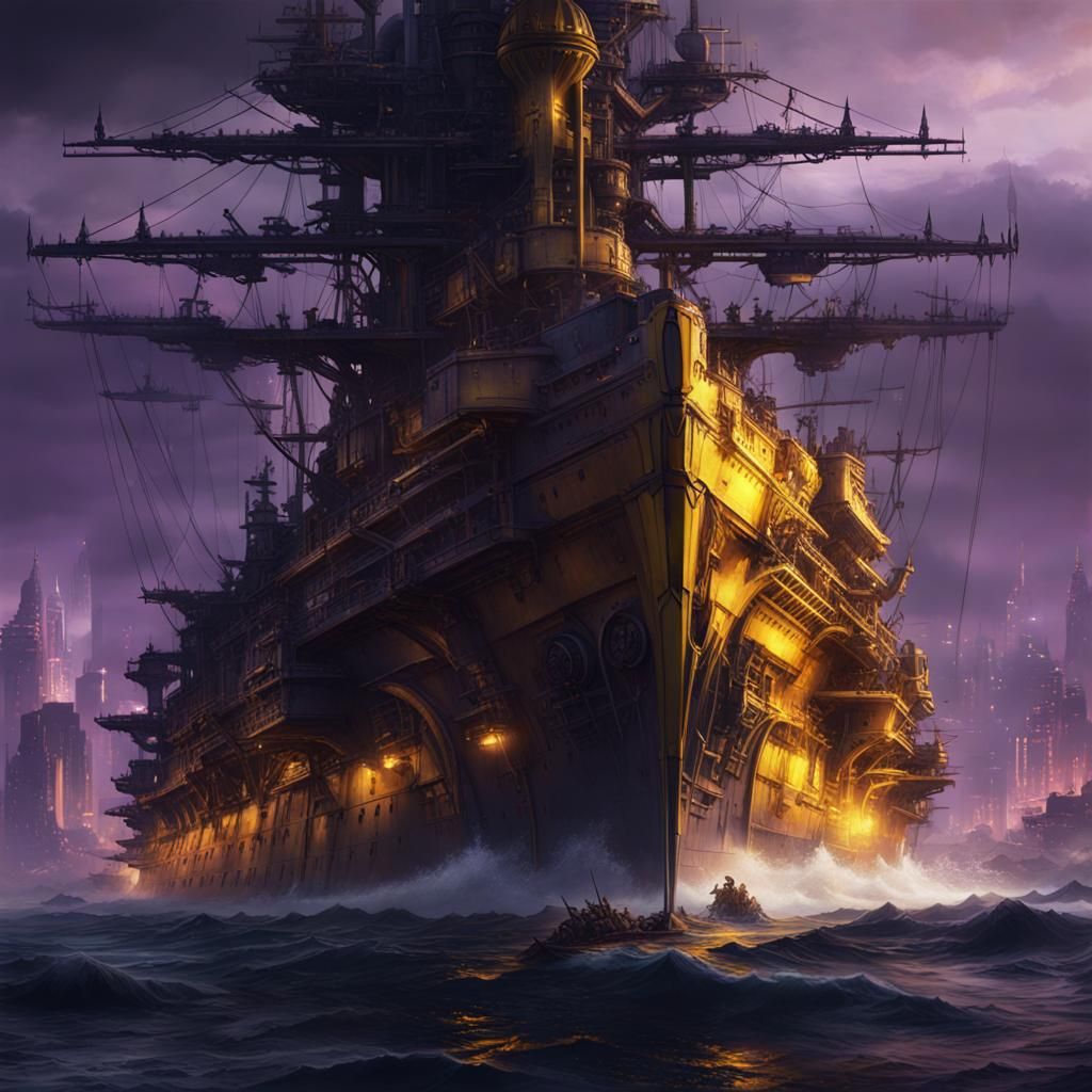 Battleship in Dark Fantasy Style, 8k Resolution