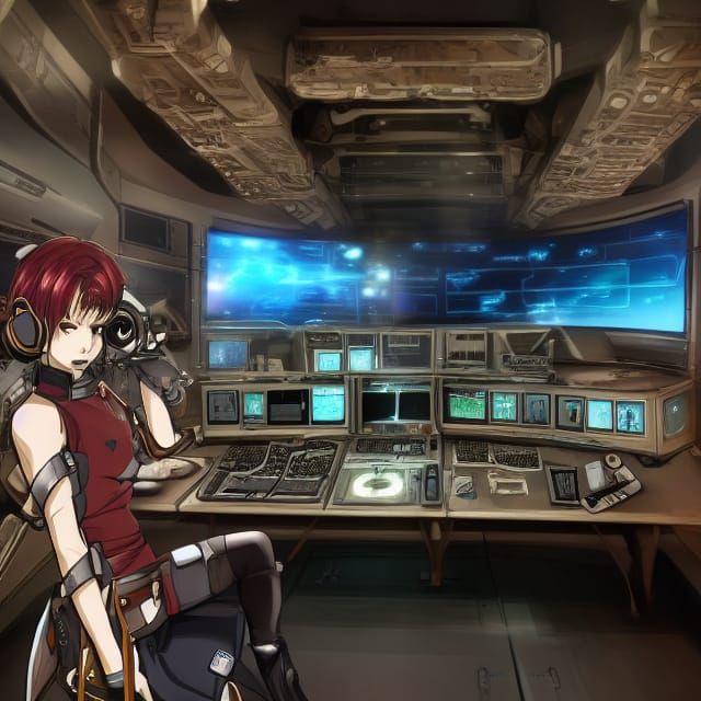 Steampunk Anime Spaceship Bridge with Fox and Raccoon