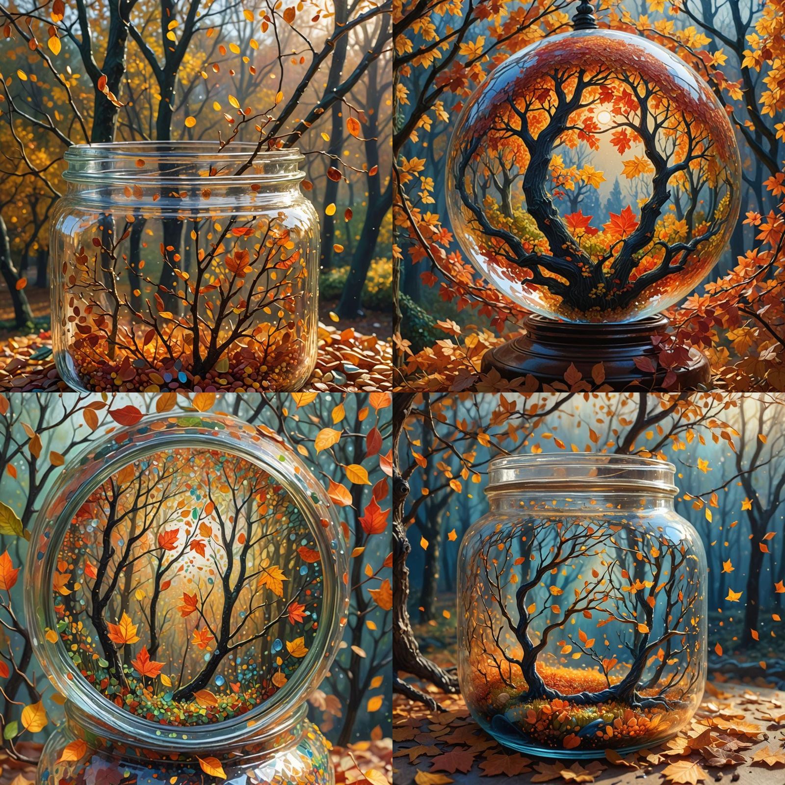 Autumn Landscape in Glass Bowl, Pointillism Style