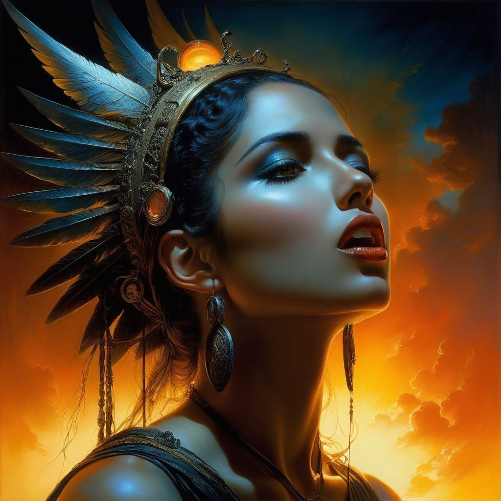 Sensual Siren in Meltdown Mania, Oil on Canvas