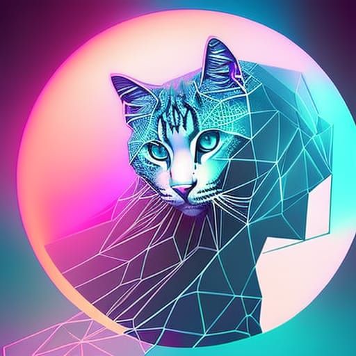 Geometric Cat Portrait in Fractal Art Style