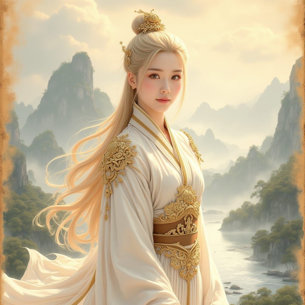 Ethereal Chinese Goddess Embodied in Celestial Armor