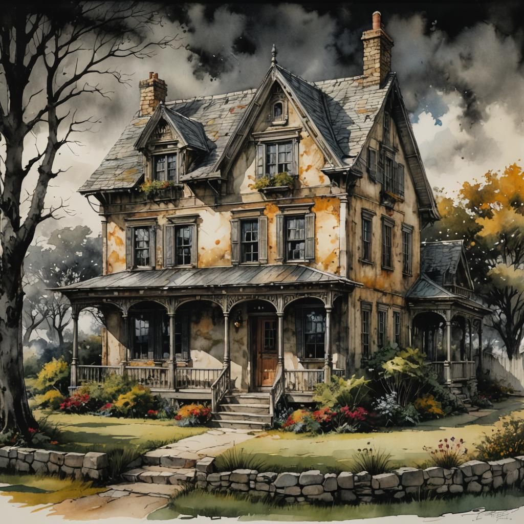 Colonial Cape Cod House Watercolor Sketch