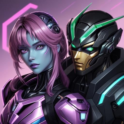 Vaporwave Cybertronians in Anime Style
