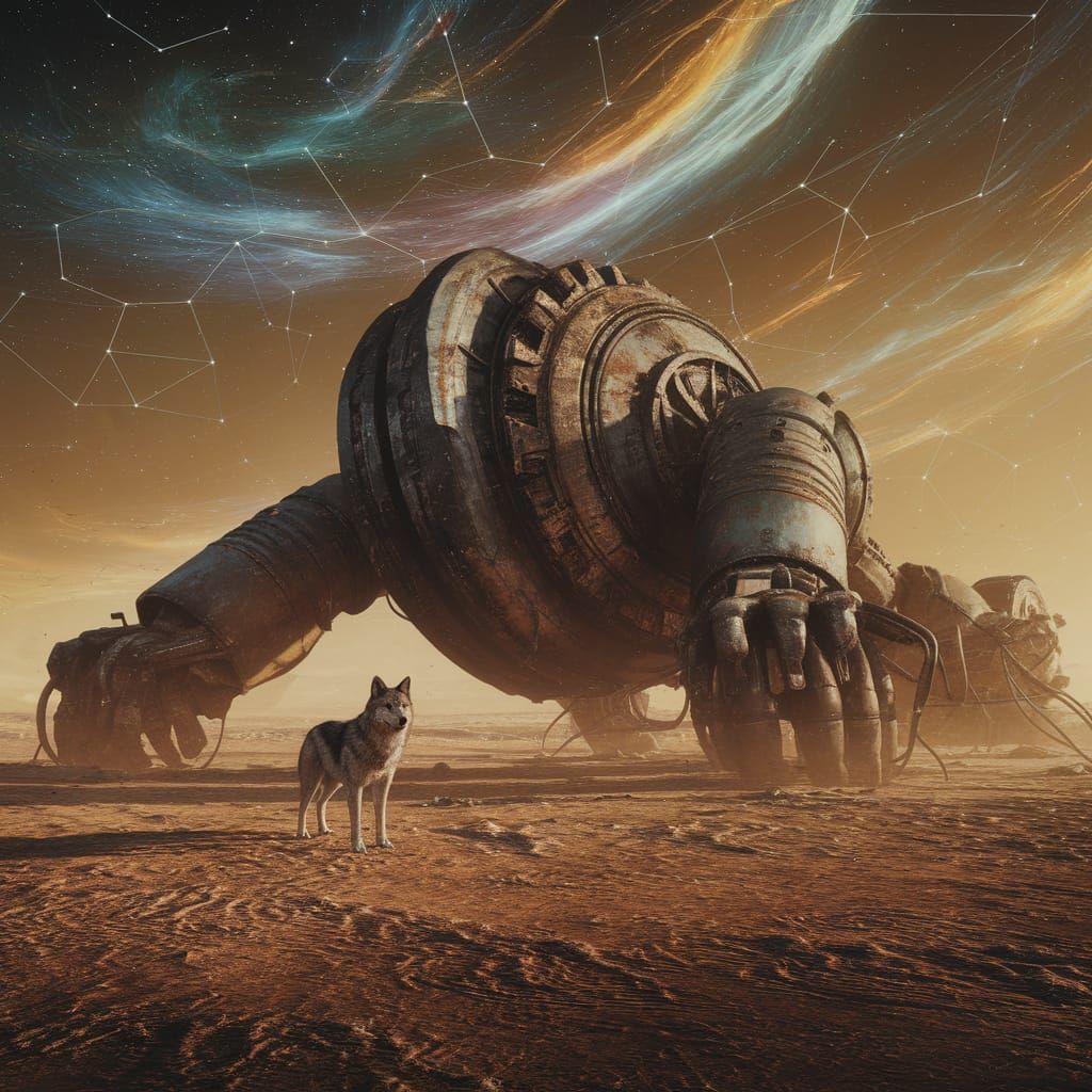 Lone Wolf Under Cosmic Nebulae in Dark Fantasy Style