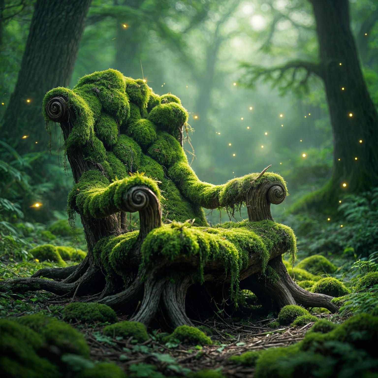 Enchanted Forest Rocker Bathed in Green Light