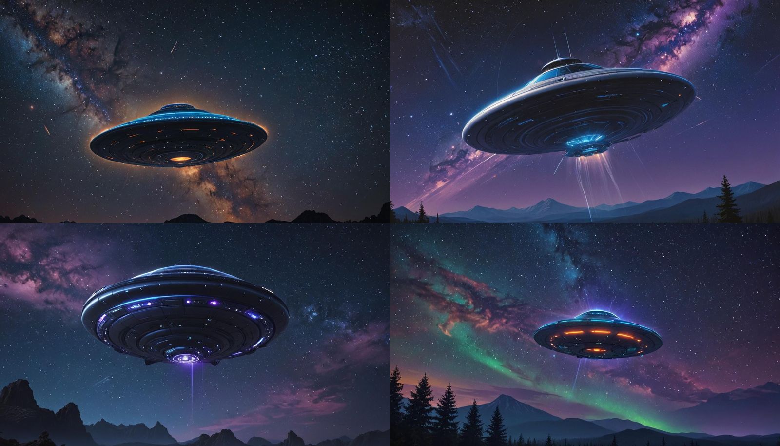 UFO Flying in Starry Night Sky: Matte Painting