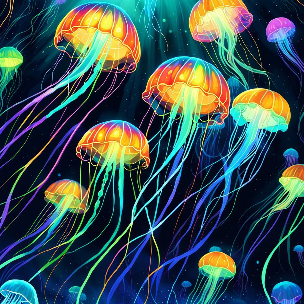 Neon Jellyfish Bioluminescent Fantasy Concept Art