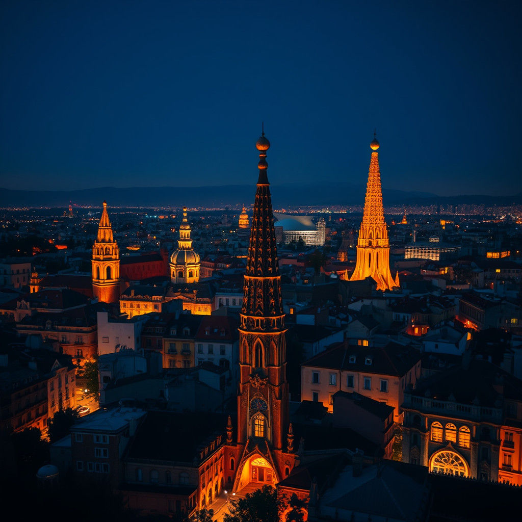 Barcelona Skyline in Abstract Expressionist Style