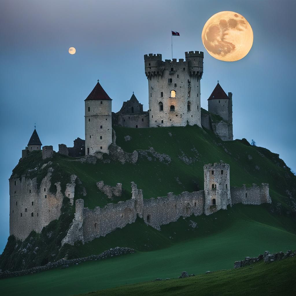 Eerie Medieval Castle at Dusk: Atmospheric Landscape