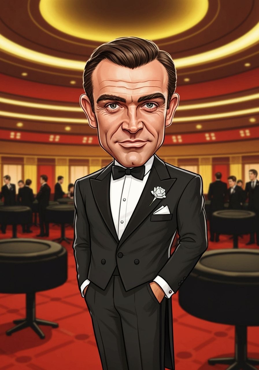 Young Sean Connery as James Bond in Tuxedo at Casino