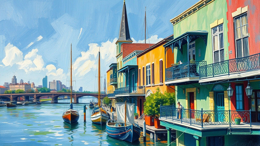 New Orleans French Quarter: Vintage Cezanne-Style Oil Painti...