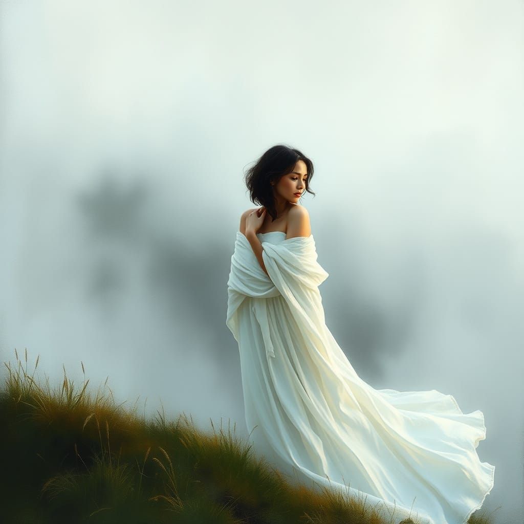 Woman in Misty Landscape, Impressionist Style