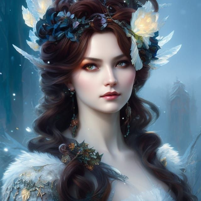 Beautiful Winter Fairy Portrait in Digital Art Style