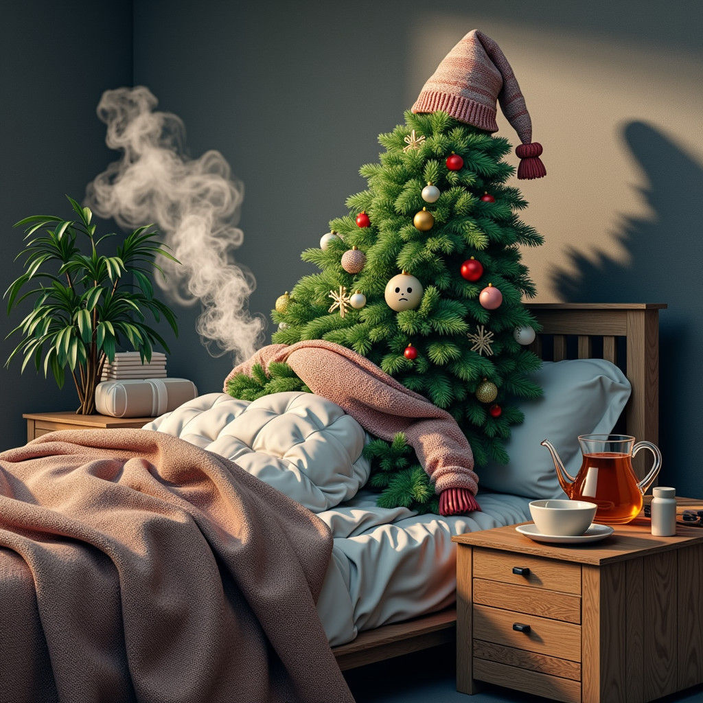 Sad Christmas Tree Sick in Bed: Hyper-Realistic 4D