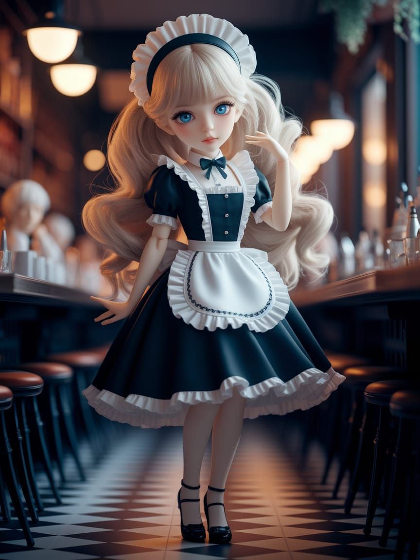 Captivating BJD Woman in Maid Costume in Vtracing Style