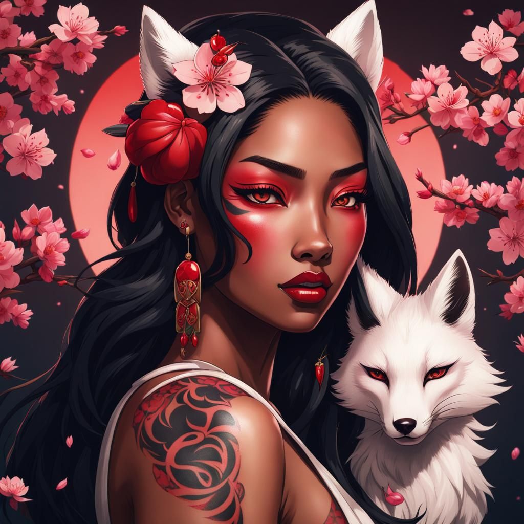 Woman with Kitsune Mask and Katana