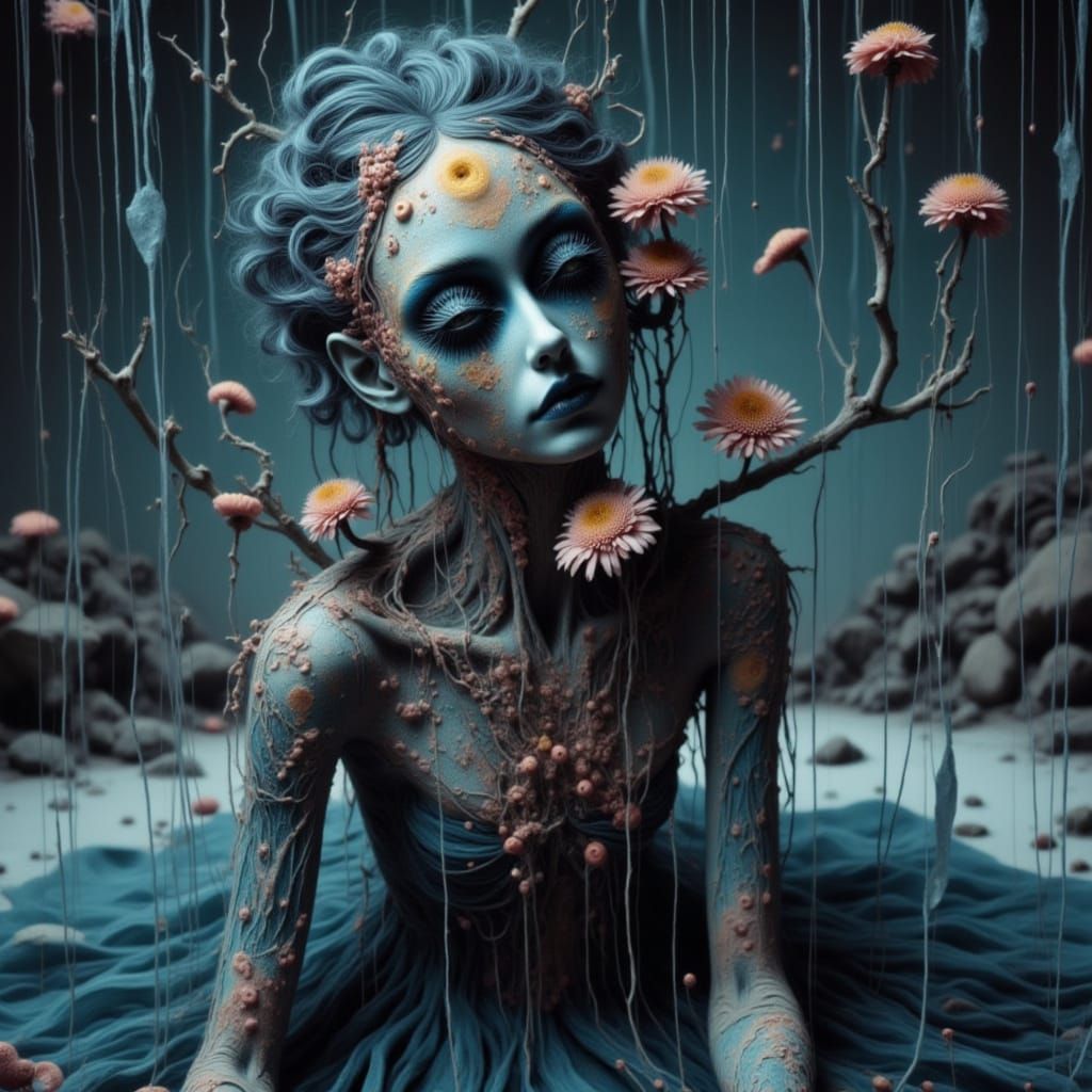 Art Nouveau Fungi Landscape with Ethereal Shine