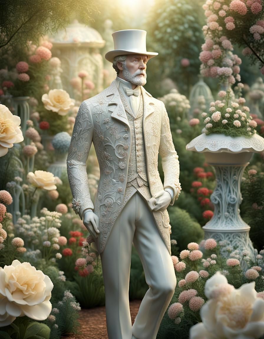 Porcelain Victorian Man in Floral Garden